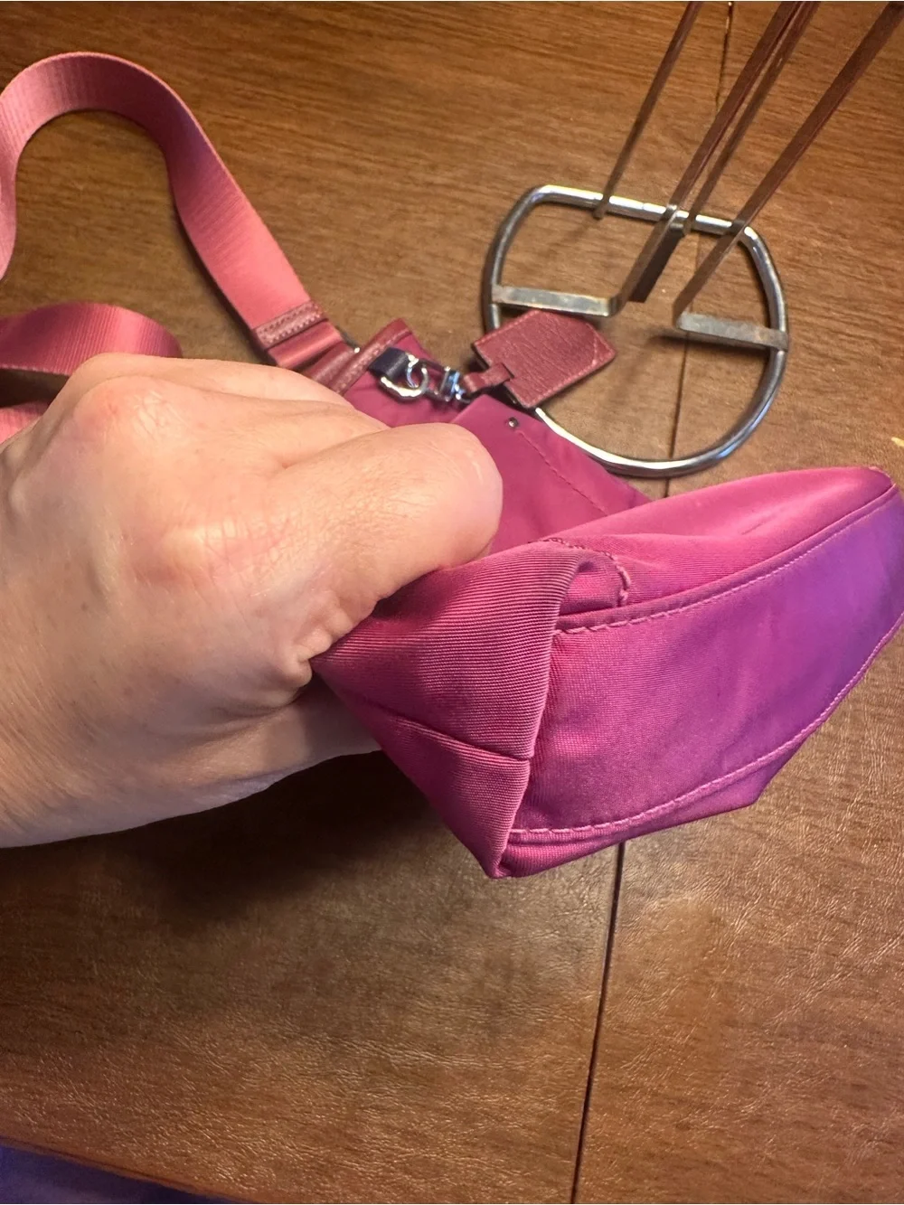 TUMI Voyageur Berry Magenta Nylon Leather Shoulder Tote Bag